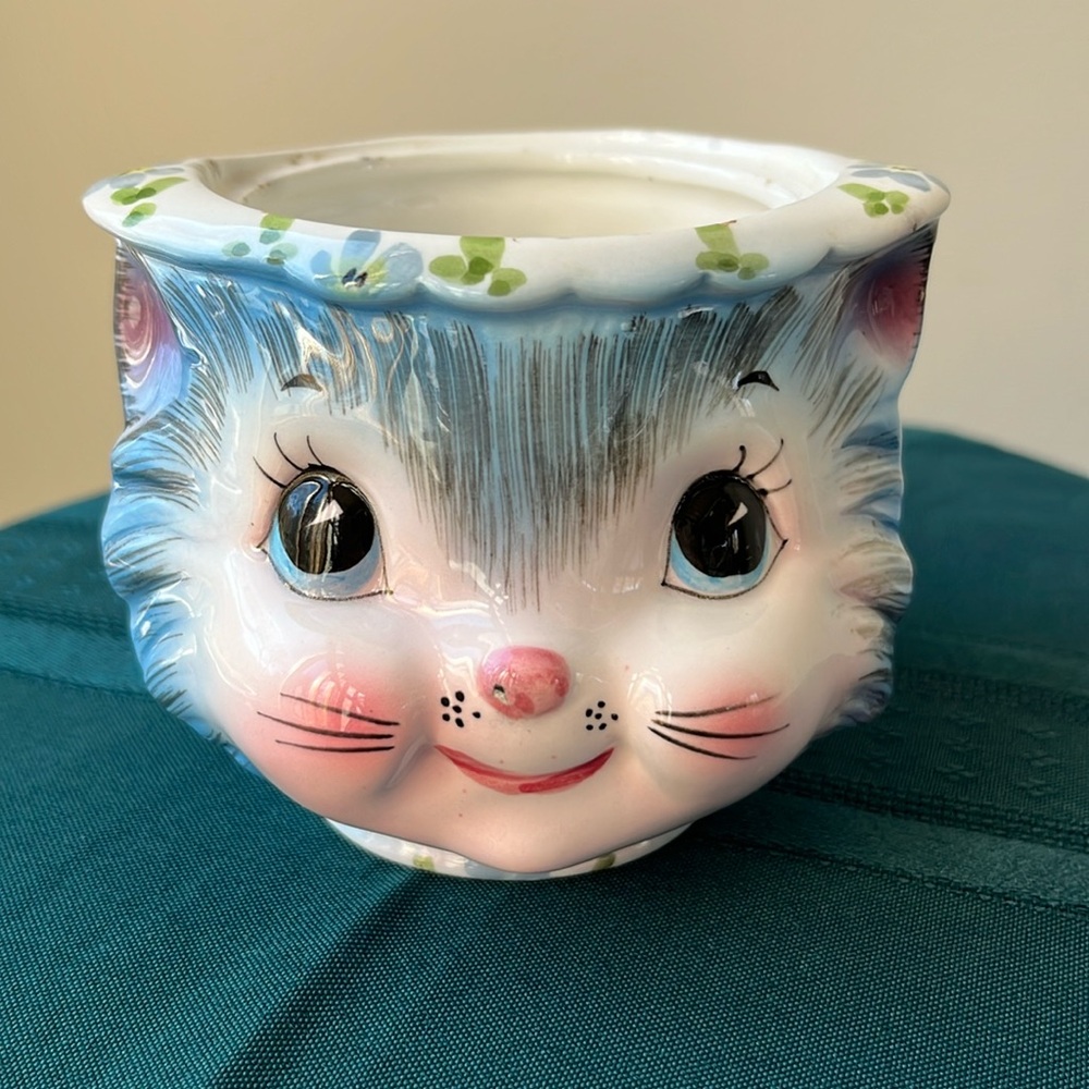 Vintage Lefton Miss Priss Cat Sugar Bowl 1508‎ Anthropomorphic Kitty Head…